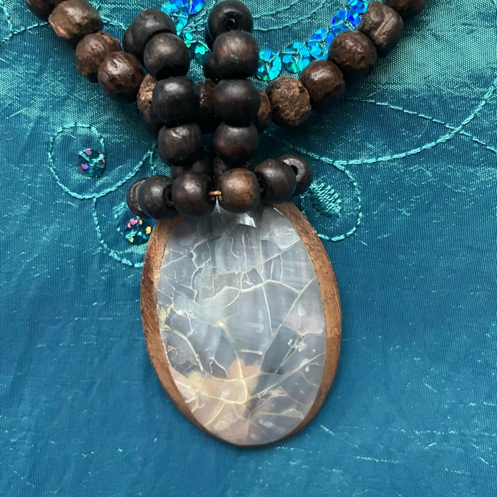 Handmade Boho style Shell & Wood beaded necklace